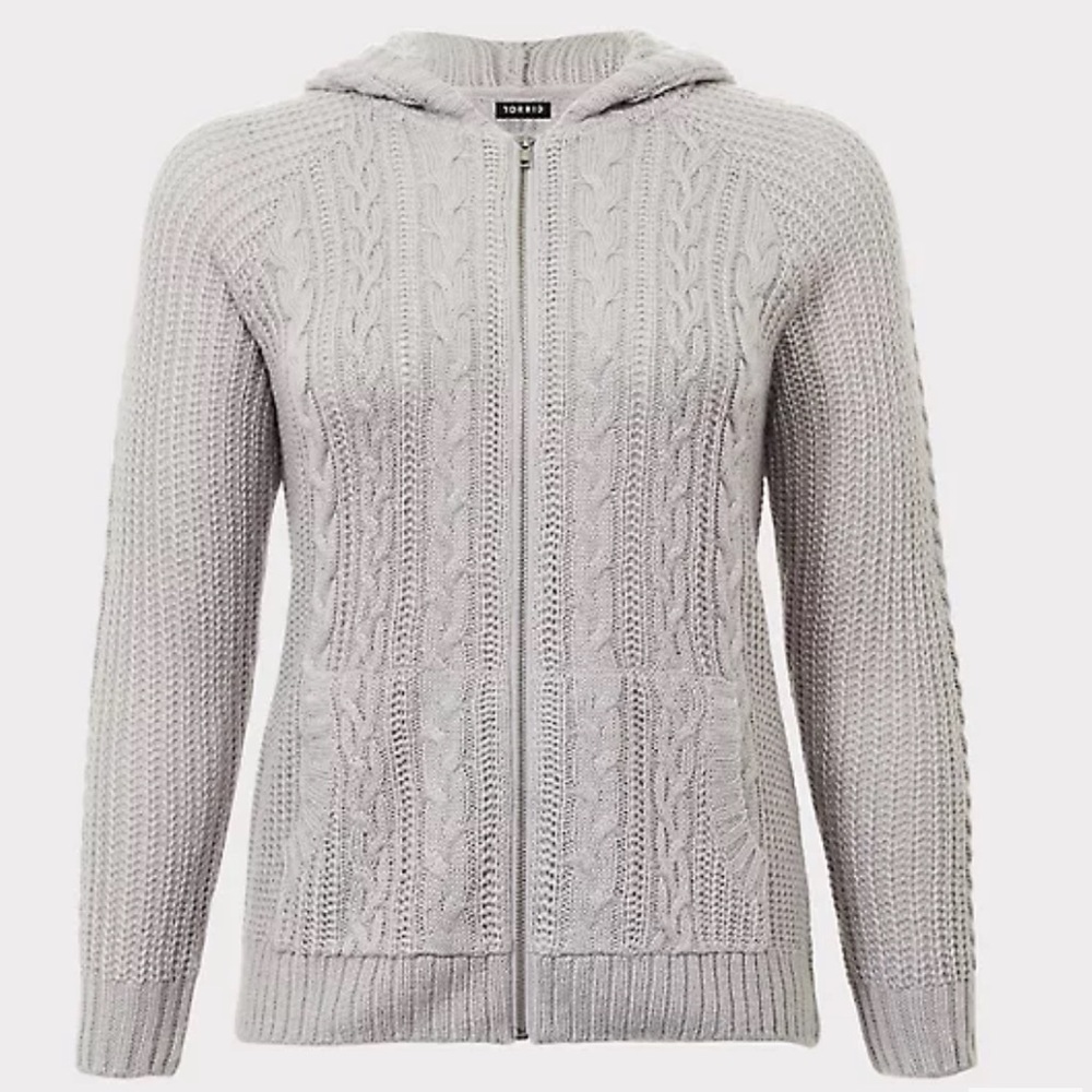 Torrid Gray Cable Knit Hoodie Sweater